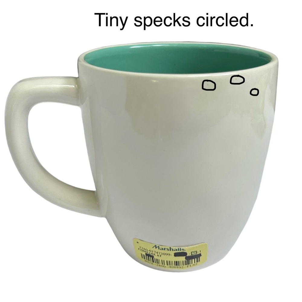 Rae Dunn FOCUS Coffee Mug Tea White Teal Letters and Interior Dimples 2017 Yoga - Picture 6 of 12
